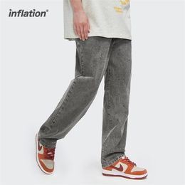 INFLATION Black Washed Jeans Hombres Pantalones de mezclilla rectos Moda Street Wear Splash Ink Retro Hip Hop 3578S21 220328