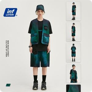 Gonflage Cargo Summer Hawaiana Costume sans manches Gilet utilitaire Taille élastique Hommes Shorts Double Wear Bucker Hat LJ201117