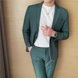 Inflation High Street Blazer Suit 2024 Automne Fashion Reflective Jacket Men Men High Quality Free Fit Set Men Two Piece