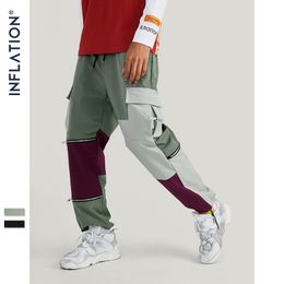 INFLATION Hip Hop Streetwear Cargo Pantalons Hommes 2020 Automne Hiver Nouvelle Mode Couleur Couture Plusieurs Poches Pantalons Hommes LJ201007