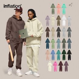 Inflatie winter dik fleece tracksuit set unisex trendy snoepkleur jogging pak heren matching fluwelen hoodies set