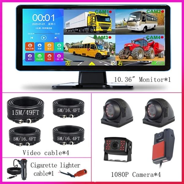 Infrarrojo 10.36 pulgadas 4 canales Camión de pantalla dividida Bus Bluetooth MP5 DVR Monitor de grabación con cámara de respaldo inversa AHD 1080p
