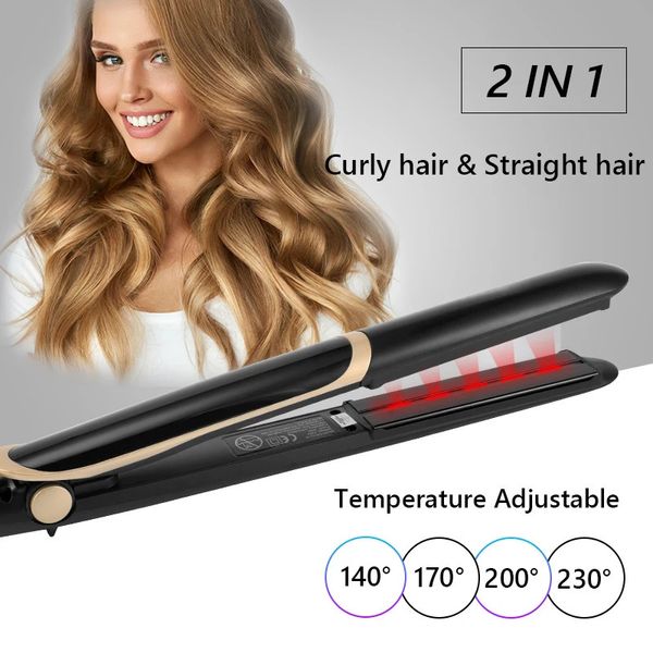 Placas de turmalina de cerámica de cabello infrarrojo PTC Calefacción rápida 2 en 1 Curler queratin Flat Iron 240411