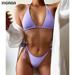 Ingaga push up bikini's badpakken geribbelde badmode vrouwen sexy thong biquini halster badpak hoge snede bikini set 210722