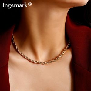 Ingemark Hip Hop Cubaanse Twisted Choker Ketting Dames Colar Punk Simple Iron Chain Hanger Ketting Steampunk Mannen Mode-sieraden