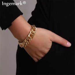 Ingemark Punk Miami Cubaanse Snake Chain Armband Bangle Accesorios Mujer Boho Heavy Metal Chunky Lock Armbanden voor Dames Sieraden