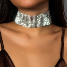 Ingemark Sparkling Silver Color Crystal Collar Choker ketting voor vrouwen Bridal Goth Rhinestone sleutelbeen ketting Elegante sieraden