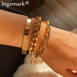 Ingemark Vintage Snake Chain Armbanden Set voor Dames Beach Boheemse Mode Dikke Iron Link Armband Armbanden Punk Hand Sieraden