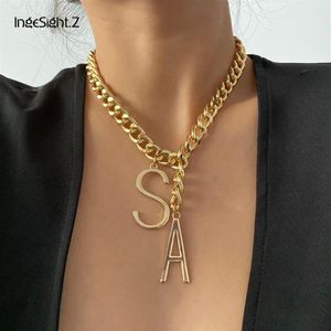 IngeSight Z Gothic Miami Curb Cubaanse Dikke Choker Ketting Verklaring Initial Alfabet Letter A Hanger Ketting voor Vrouwen Jewelry221E
