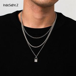 IngeSight Z Gothic Multi Gelaagde Zilveren Kleur Link Chain Choker Ketting Kraag voor Vrouwen Mannen Hangslot Hanger Kettingen Jewelry262E