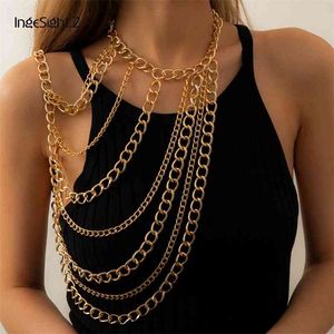 Ingesight.z hiphop multi-layered kwast schouder ketting ketting goth gothic dikke dikke lange kettingen voor vrouwen lichaam sieraden