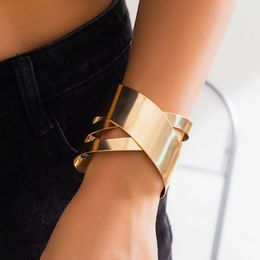 IngeSight Z Punk Smooth Metal Cross Open pulsera ajustable brazalete para mujer exagerado Color dorado puño mano ancha 231221