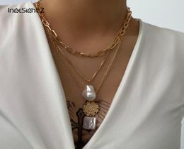 IngeSightZ 3 pièces lot multi couche Imitation perle tour de cou Nelace collier Baroque carré perle pendentif Nelaces pour femmes bijoux 9818107