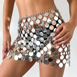 IngeSightZ brillant plastique paillettes ventre chaîne disque jupe pour femmes sexy taille chaîne robe corps bijoux Rave Festival vêtements 240127