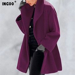 INGOO 7 Couleur Hiver Lâche Laine Long Manteau Femmes Élégant Angleterre Style Épais Chaud Simple Breed Turn Down Col Femme Manteaux T200114