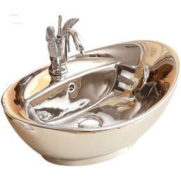 Ingot zilveren badkamer wastafels aanrecht bekken Noordse toilet keramische bovenliggende wastafel modern retro huishoudelijk balkon wastafel