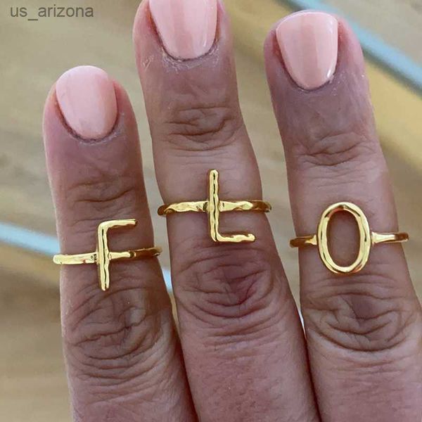 Anillos con letras iniciales de A-Z para mujer, acero inoxidable, Color plateado, anillos iniciales ajustables, regalo, joyería de moda de amistad L230620