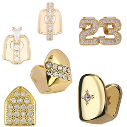 Numéro de bling initial Grillz Real Gold plaqué Single Diamonds Tooth Grills Sier Detch Grillz