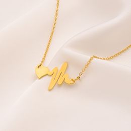 Initiële hartslag ketting hanger hart fijn 9k g / f geel goud paar EKG electro cardiogram ritme chokers