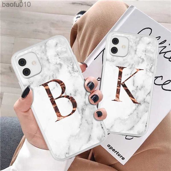 Funda de teléfono con diseño de mármol y letras iniciales de la A a la Z para iPhone 11 12 13 Pro Max Mini 7 8 Plus X XR XS Max, funda de silicona TPU suave L230619