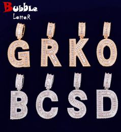 Lettre initiale Baguette lettres AZ pendentif matériau cuivre couleur or Zircons cubiques Hip Hop Rock Street Necklace8777216