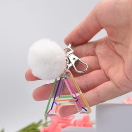 Eerste letter Keychains For Women Resin Pompom Hanger Key Chains ringen schattige auto -sleutelhanger charme tas sieraden geschenken