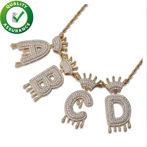 Collier Lettre Initiale Nom Personnalisé A- Z Lettres Bulles Pendentif Glacé Hip Hop Chaîne Bijoux Designer De Luxe Cubic Zirconia Diamant Colliers Or Hommes Femmes Charme