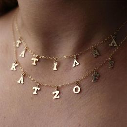 Lettre initiale Collier nom tour de cou 14K or rempli bijoux numéro pendentifs Collier Femme Kolye bijoux Boho Collier pour femmes Q0287M