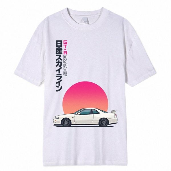 Camiseta inicial 100% Cott Camiseta Hombres Verano Manga corta Tops Japón Impresión casual Ropa Racing Car Camiseta Hombre Camisetas-camisa 40eK #