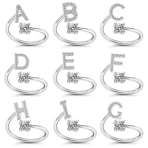 Bands Anneaux Bijoux Gold Color Initiales A-Z LETTRE ALPHABET ALPHABET RÉGLABLE OUVERT