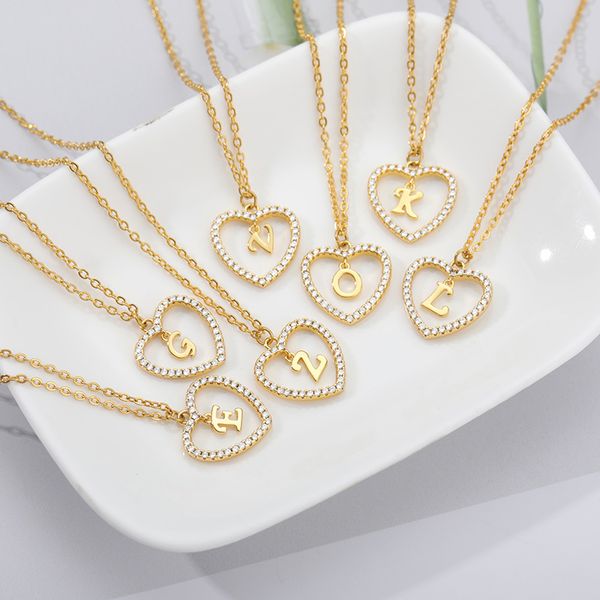 Collar con colgante de corazón con iniciales para mujer, collares de amor de circón con 26 letras, el mejor regalo para niñas, accesorios de joyería con la primera letra