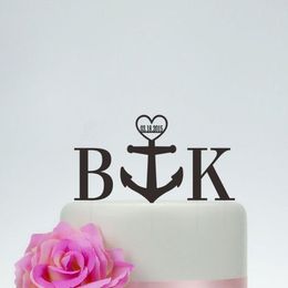 Initiales gâteau de mariage Topper ancre gâteau Topper avec la dateinitiales personnalisées et date décoration de gâteau Unique pour anniversaire 220618
