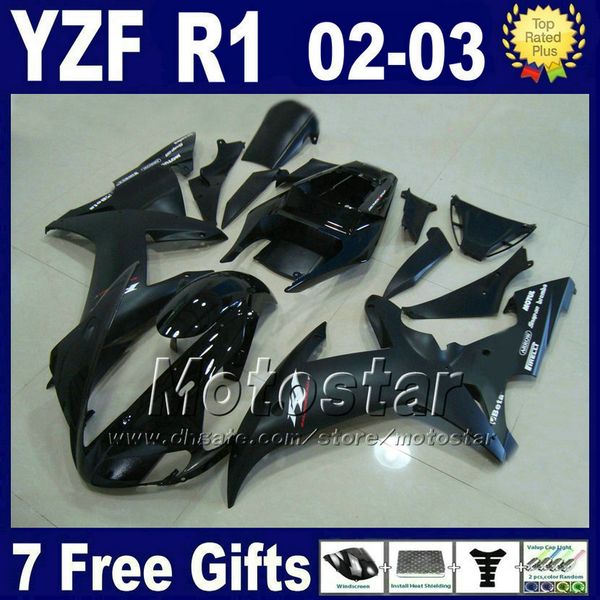 Juego de carenados de inyección para yamaha 2002 2003 yzf r1 piezas de carrocería negro mate brillante 02 03 r1 kits de carenado r13mg 7 regalos