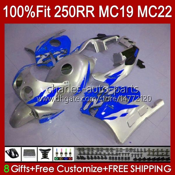 Corps d'injection pour HONDA CBR250RR MC19 1988-1989 CBR 250 RR CC 250R 250RR 88 89 112HC.238 CBR250 RR CC 1988 1989 Carrosserie CBR 250CC 88-89 Kit de carénages OEM bleu argenté