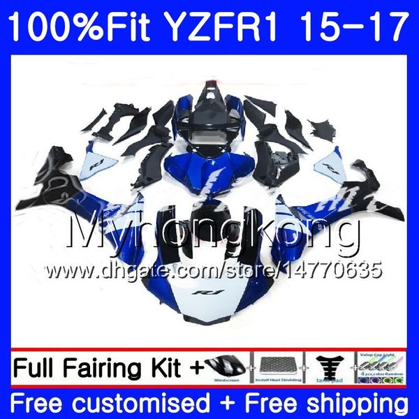 Corps d'injection pour YAMAHA bleu blanc stock YZF R1 1000 YZF-R1 15 16 17 243HM.11 YZF-1000 YZF R 1 YZF1000 YZFR1 2015 2016 2017 Kit de carénages