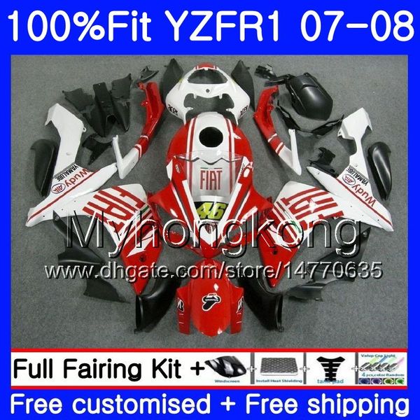 Corps d'injection pour YAMAHA YZF R 1 YZF-1000 YZF-R1 07 08 227HM.42 YZF 1000 YZFR1 07 08 YZF1000 YZF R1 cadre rouge brillant 2007 2008 Kit de carénage