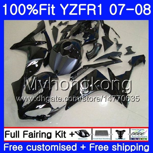 Cuerpo de inyección para YAMAHA YZF R 1 YZF-1000 YZF-R1 07 08 227HM.30 YZF 1000 blac brillante completo YZFR1 07 08 YZF1000 YZF R1 2007 2008 Fairing Kit