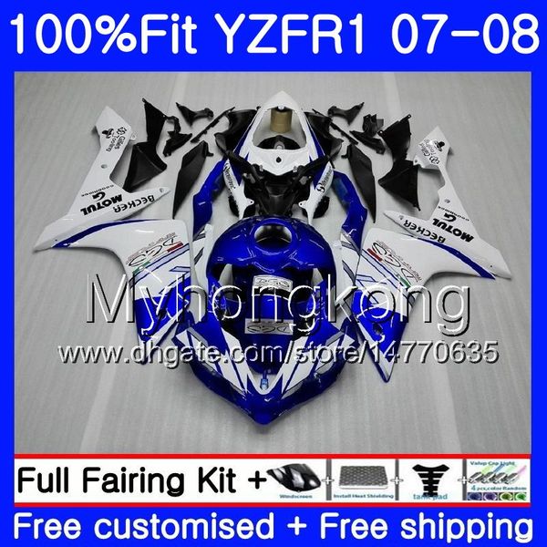 Cuerpo de inyección para YAMAHA YZF R 1 YZF 1000 YZFR1 07 08 227HM.9 YZF R1 07 08 YZF1000 YZF-1000 marco azul blanco YZF-R1 2007 2008 Kit de carenado