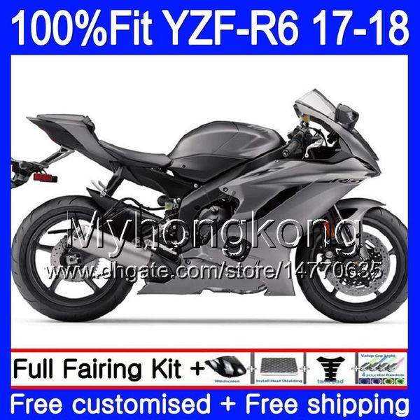 Cuerpo de inyección para YAMAHA YZF600 YZF R6 YZFR6 2017 2018 248HM.7 YZF 600 YZF R 6 YZF-600 Gris plateado brillante YZF-R6 17 18 Kit de carenados + 7Gifts