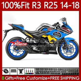 Kit de carenados de inyección para YAMAHA YZFR3 YZF-R25 YZFR25 2014-2018 102No.192 YZF R3 R25 YZF-R3 2014 2015 2016 2017 2018 Carrocería YZF R 3 25 14 15 16 17 18 OEM Cuerpo azul brillante