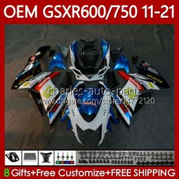 Cuerpos de inyección para SUZUKI GSXR 600 750 CC K11 GSXR-600 600CC 750CC 11-21 121No.26 GSXR750 GSXR600 Blanco azul negro 11 12 13 14 15 16 GSXR-750 2017 2018 2019 2020 2021 Carenado