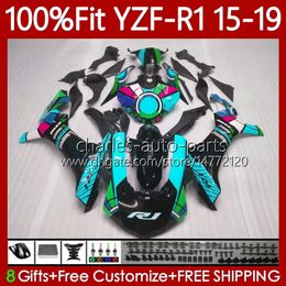 Trabajo corporal de inyección para Yamaha YZF-R1 YZF R 1 1000CC Black Cyan 2015-2019 104No.160 YZF R1 1000 YZF-1000 2015 2016 2017 2018 2019 YZF1000 YZFR1 15 16 17 18 19 ARTES OEM