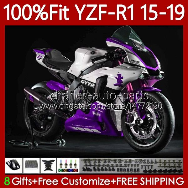 Bodywork de la inyección para Yamaha YZF-R1 YZF R 1 1000CC 2015-2019 104NO.154 YZF PURPLE WHITE R1 1000 YZF-1000 2015 2016 2017 2018 2019 YZF1000 YZFR1 15 16 17 17 19 PAQUEMAS OEM