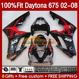 Carénages d'injection pour Daytona-675 02-08 noir rouge blk Daytona 675 R 675R 02 03 04 05 06 07 08 Carrosserie 148No.50 Daytona675 2002 2003 2004 2005 2006 2007 2008 Kit de carrosserie OEM