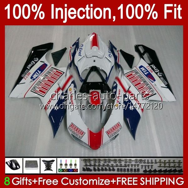 Carenados de inyección para DUCATI 848 1098 Blanco azul 1198 S R 848R 1198R Carrocería 18No.9 848S 1098S 2007 2008 2009 2010 2011 2012 1098R 1198S 07 08 09 10 11 12 Kit de carrocería OEM