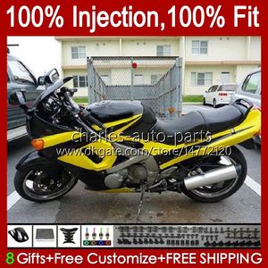 Injectieverbarstingen voor Kawasaki Zwart Ninja ZZR-400 ZZR-600 ZZR400 93 94 95 96 97 98 99 00 84HC.26 ZZR600 ZZR 600 400 2001 2002 2003 2004 2005 2006 2007 OEM BOECTIONELE KIT GEEL