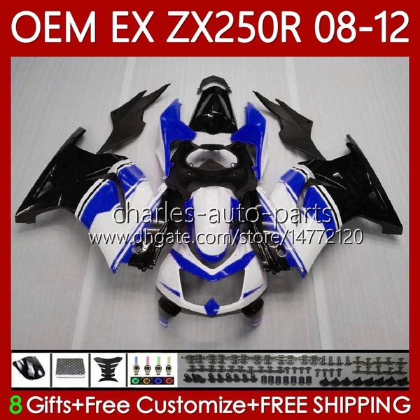 Carenados de inyección para KAWASAKI NINJA EX ZX 250R EX250 ZX250 R 2008 2009 2010 2011 2012 Carrocería 81No.155 ZX250R Blanco azul blk EX250R 08-12 ZX-250R 08 09 10 11 12 Cuerpo OEM