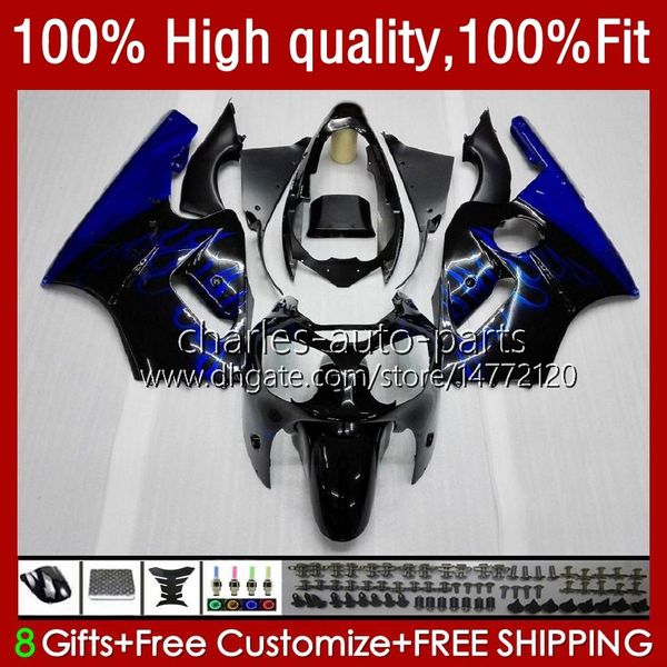 Carenados de inyección para KAWASAKI NINJA ZX1200 ZX 12R 1200CC 1200 CC ZX1200C ZX 12 R 02-06 3No.18 ZX12R 02 03 04 05 06 ZX-12R 2002 2003 2004 2005 2006 OEM Body blue flames blk