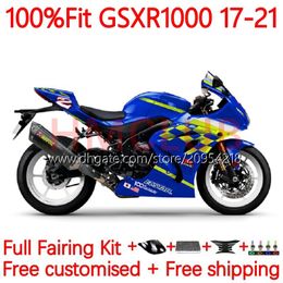 Carénages d'injection pour SUZUKI GSXR-1000 K17 GSXR 1000 CC 17-21 Carrosserie 12No.176 GSXR1000 17 18 19 20 21 1000CC GSX-R1000 2017 2018 2019 2020 2021 Kit de carrosserie OEM bleu brillant