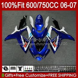 Carenados de inyección para SUZUKI GSXR-750 GSXR-600 GSXR750 K6 Blanco azul GSXR600 06 07 Cuerpo 130No.82 GSXR 750 600 CC 750CC 600CC 2006 2007 GSX-R750 06-07 Carrocería OEM